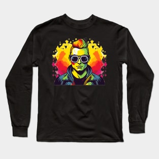 DJ Colorful Cool Retro Guy Anime Comic Style Long Sleeve T-Shirt